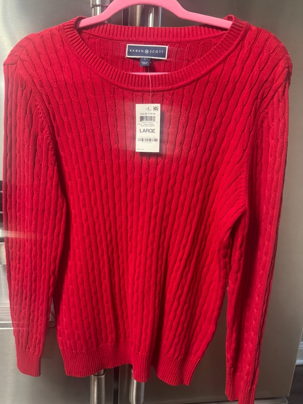 Karen Scott Red Cable Crew Neck Sweater